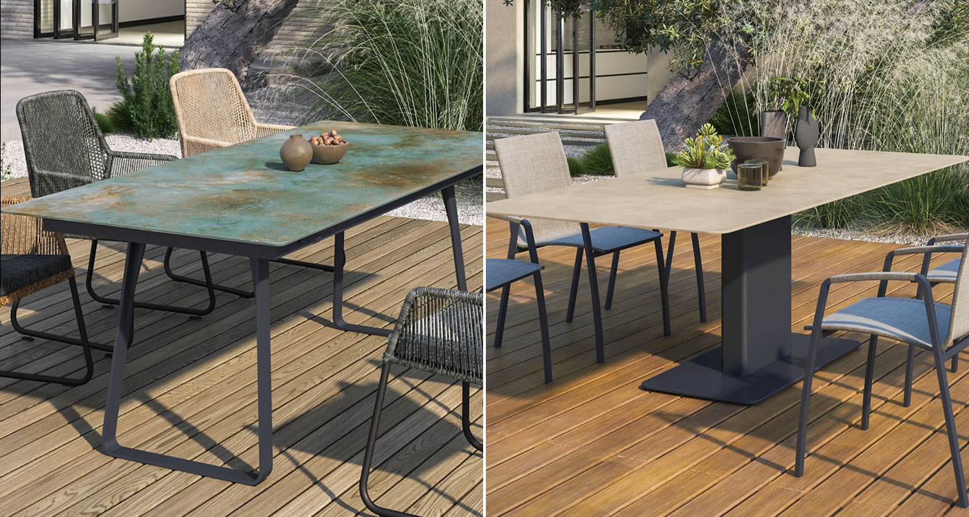 Gartentische, Tische für Aueßenbereich pflegeleicht, Keramik oder Dekton