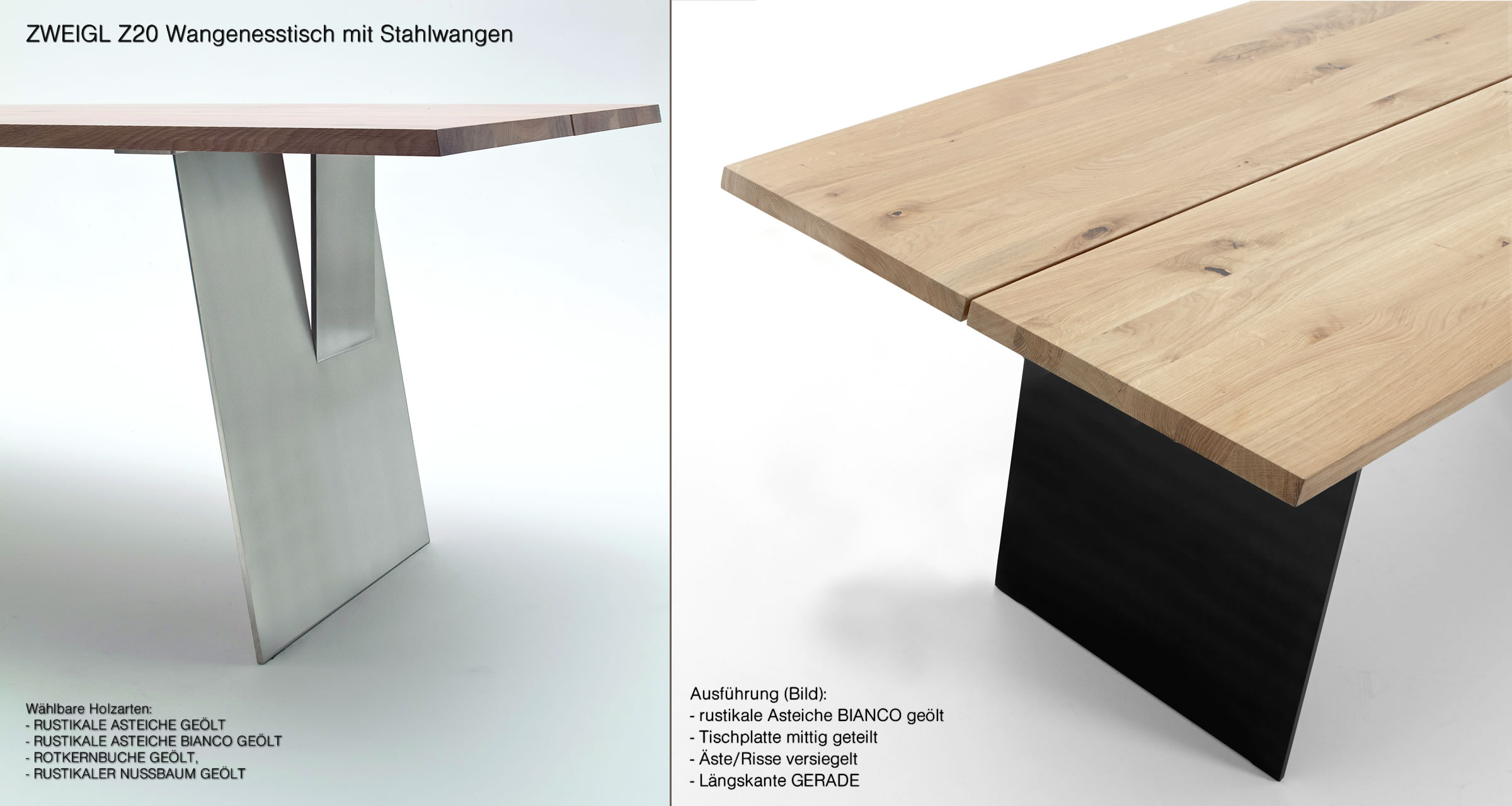 in bei Massivholz nachhaltigem aus | von - Massivholz-Tisch ZWEIGL Stahlwangen Möbel rustikaler aus Massivholz Wimmer Z20 NIEHOFF mit Asteiche.
