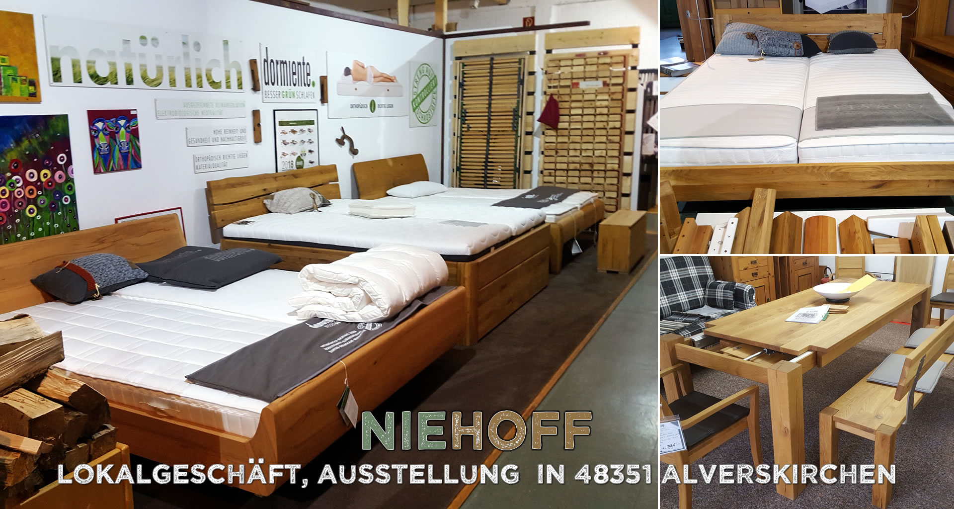 Niehoff Verkauf, Ausstellung - massive Betten, massive Tische, Matratzen, Lattenroste