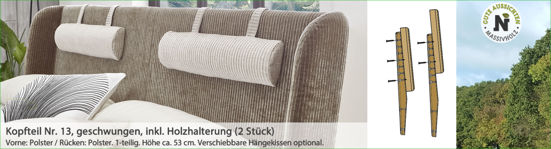 STOFF_KOPFTEIL Nr. 13 1-teilig inkl. Halterung “SCHRÄG”, Höhe: 53 cm