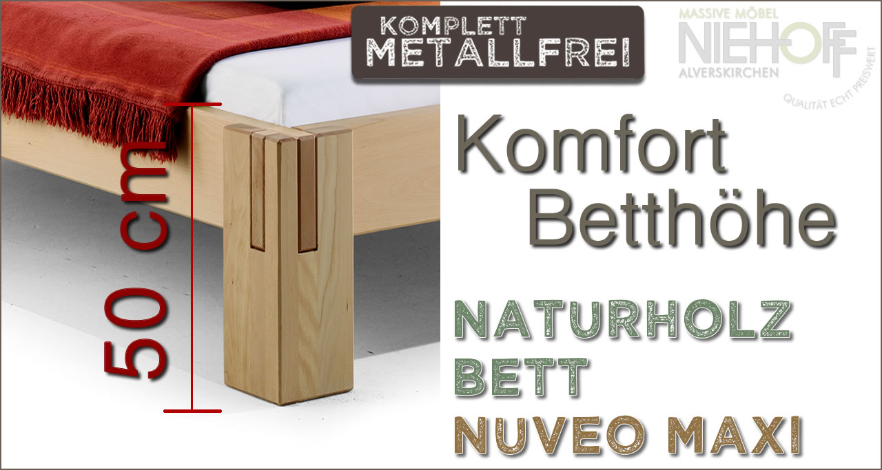 metallfreies Nuveo Maxi Bett von Dormiente, Komfort Betthöhe